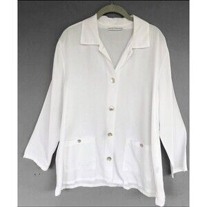Bryn Walker Tunic Top Womens S White Button Up Shirt Lagenlook Coastal
